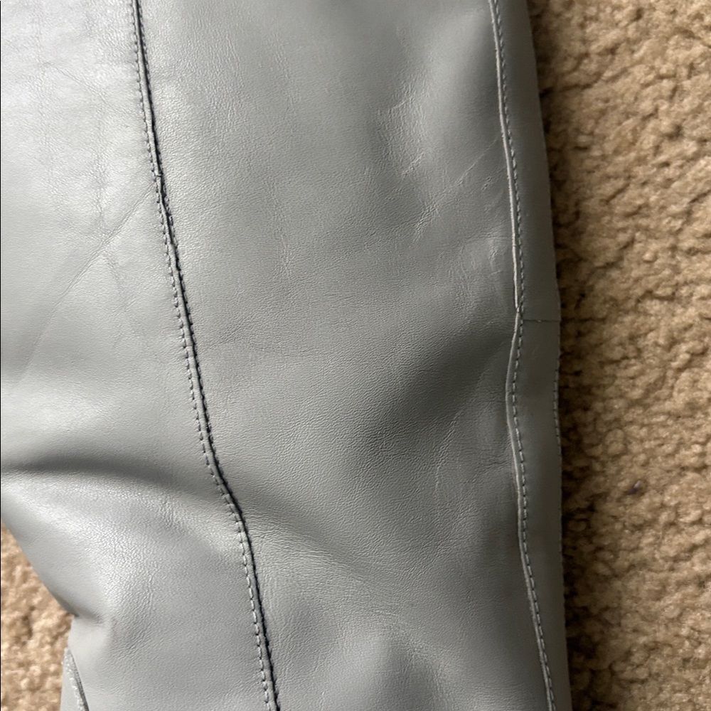 Anthro Sam Edelman Larina Waterproof Knee High Platform Boots Grey leather Sz 8 - Picture 5 of 10